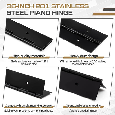 Image showing Heavy Duty 36 Inch Long Piano Hinges 3 Inch Wide 0.060 Inch Thick 201 Stainless Steel Continuous Hinge For Cabinets
