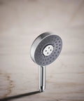 Polished chrome Statement Round Three Function Handshower With Soak And Restore 2.5 GPM Katalyst air induction showerhead
