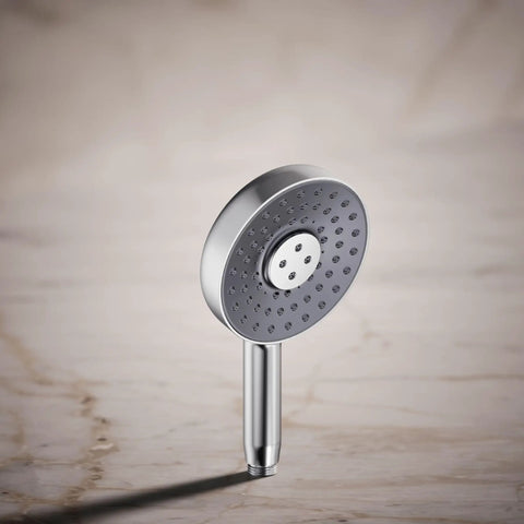 Polished chrome Statement Round Three Function Handshower With Soak And Restore 2.5 GPM Katalyst air induction showerhead