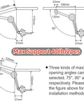 Diagram of Soft Close Lid Stay Hinges for Toy Boxes and Chests, showing adjustable angles of 75, 90, and 110 degrees