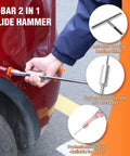 Pro Grade Paintless Dent Repair Kit With Dent Lifter Golden Lifter Bridge Puller Slide Hammer T Bar And Suction Cup For Car Auto Body Hail Damage Or Door Dings, T-bar slide hammer in use on car door