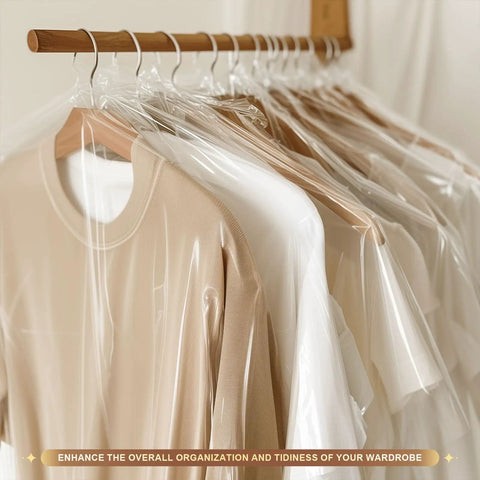 40 Pack Clear Garment Bags for Hanging Clothes, 60x90cm Plastic Dry Cleaning Bags for Closet Storage, see-through protection.