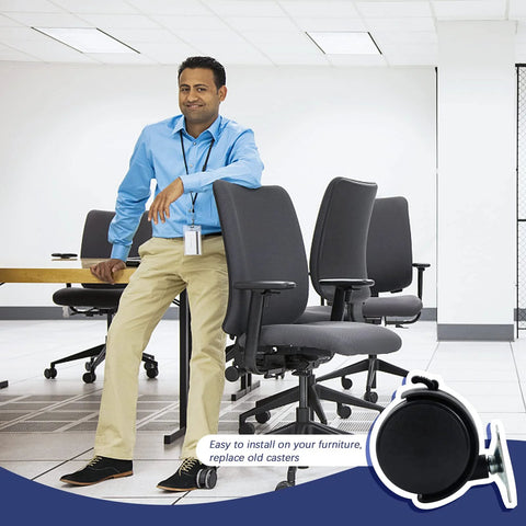 Office chairs with Four Pack 2 Inch Plastic Furniture Casters With Nylon Swivel Plate And Brakes, installed in a conference room.
