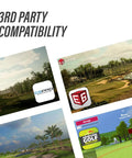 Third-party compatibility for the Launch Monitor Golf Simulator And Swing Trainer with Shot Tracker shown on screen.