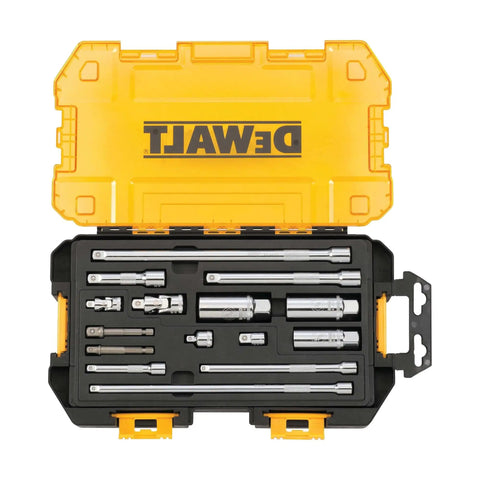 Fifteen Piece Socket And Accessory Tool Kit With Lockable Stackable Tray One Quarter Inch And Three Eighths Inch Drives