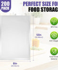 200 Count 8x12 Vacuum Sealer Bags BPA Free Precut For Food Storage Meal Prep Sous Vide And Freezer Microwave Safe