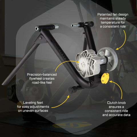 Fluid2 Indoor Bike Trainer For Road And Mountain Bikes With Realistic Road Feel And Progressive Fluid Resistance shown with mechanics