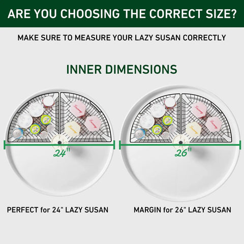 Image showing inner dimensions for Heavy Duty Wire Lazy Susan Organizer Baskets Set Of Four for 24 inch corners.