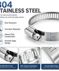 Top Notch 20-Piece Stainless Steel Hose Clamp Assortment Kit Ranging From 1-5/16 To 3 Inches Perfect For Intake Lines Pool Pumps Vacuums And Dust Collectors Durable 304 Steel For Home Or Pro Use, 304 stainless steel worm gear clamp close-up