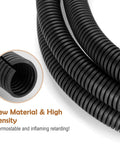 Close-up of 20 Foot One Half Inch Wire Loom Split Tubing Auto Wire Conduit Flexible Cover Heat Resistant Black Plastic