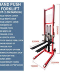 Heavy Duty Manual Hydraulic Electric Forklift Truck With Smooth Lifting And Easy Push Handle For Warehouse Logistics Handling Mobile Pallet Jack 1.0T Capacity dimensions and specifications.