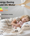 Slick Look 52 Inch Low Profile Ceiling Fan With Steady Breeze Motion And Soft Ambient Lights Quick Build Setup Smart App Sync And Hands Free Voice Control For Everyday Chill, with energy-saving DC motor and LED glow, in bedroom setting.