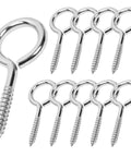 Heavy Duty 2 Inch Screw Eyes Set In 304 Stainless Steel, 10 Pack M3 Eye Hooks, shown in silver finish for indoor and outdoor use