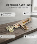 Heavy Duty Galvanized Steel Slide Bolt Gate Latch For Outdoor Garden Fences Barn Doors And Shed Entrances, 7.28 inch, installed on wood.