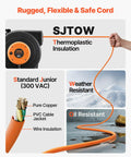 Beefy 50 Ft Retractable Extension Cord Reel With 14 AWG SJTOW Cord showing its flexibility, weather, and oil resistance.