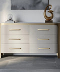 Dresser with 10 Pack 5 Inch Center To Center Brushed Brass Kitchen Cabinet Pulls Zinc Alloy Handles installed on drawers