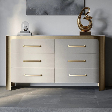 Dresser with 10 Pack 5 Inch Center To Center Brushed Brass Kitchen Cabinet Pulls Zinc Alloy Handles installed on drawers