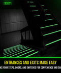 Glow In The Dark Tape That Lights Up Your Night All Night Long 15 Ft Long Rechargeable Reflective Glow Tape on stairs