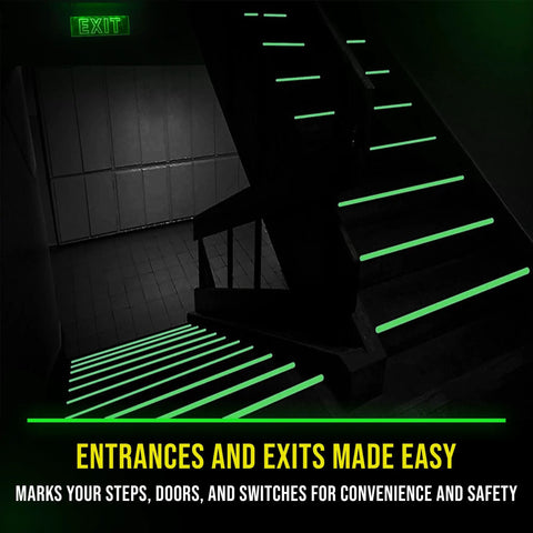 Glow In The Dark Tape That Lights Up Your Night All Night Long 15 Ft Long Rechargeable Reflective Glow Tape on stairs