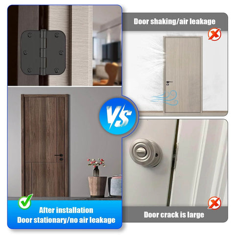 Comparison of door with and without Door Hinge Shims For Interior Door Alignment, showing air leak prevention and gap filling benefits.