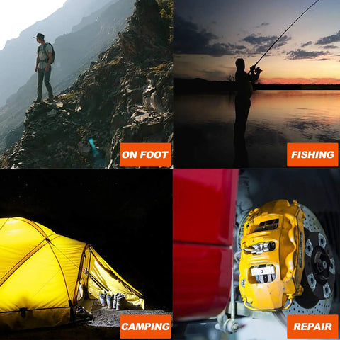 Scenes of camping, hiking, fishing, and repair, suitable for Beast 600 Lumen Tactical Flashlight With 90 Degree Angled Head IP65 Waterproof LED Mini Light Four Modes For Camping Outdoor Hiking Not Including Batteries Gift.