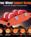 4 Pack Heavy Duty Machinery Mover Set With 20000 Lbs 10 Tons Capacity Carbon Steel Skates shown with four-wheel support design