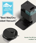 Roomba Plus 405 Combo Robot Vacuum And Mop with Auto Wash Dock, side view showing dock and vacuum unit.