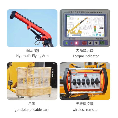 Hydraulic Flying Arm and torque indicator, gondola, and wireless remote for Killer Heavy Duty Hydraulic Crawler Crane.