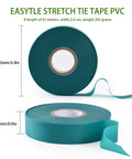 Ultra Stretch Garden Tie Tape 1 Inch Wide 200 Foot Reusable Green Plant Ties displayed with dimensions