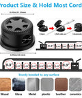 Boss Level Cable Management Kit For TV And Office with dimensions and surface compatibility details.