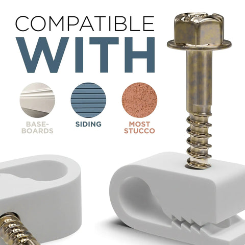 Heavy Duty Single Cable Clips With Screws Rock Solid Coaxial Clamps For Outdoor Wiring with compatible screw for various surfaces.
