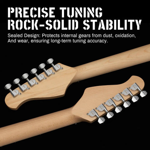 Tuning pegs on headstock of Electric Guitar Starter Kit With Amp And Full Accessories For Beginners To Pros Plug And Play 39 Inch