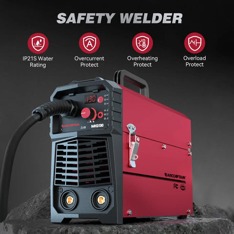 130 Amp MIG Welder With Flux Core, Lift TIG And Stick 3 In 1 Portable Inverter Gasless Welder, Synergy Control, 110V, Weld Gun