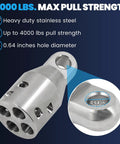 Close-up of Heavy Duty 4000 Lbs Max Pull Strength Wire Pulling Grip Attachment Head showing four cable slots and 0.64 inches hole diameter.