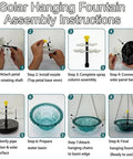 Step-by-step assembly instructions for Hanging Solar Bird Bath Fountain With Glass Bowl Outdoor Garden Water Feature