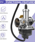 Beefed Up 30mm Carburetor Kit With Exhaust Muffler And Intake Manifold Stage 2 Upgrade For Predator 420 And GX Series Engines 301cc 389cc 11HP 13HP Designed For Mini Bikes Go Karts Or Cart Projects showing functional features.