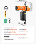 Heavy Duty 2200 Lbs Electric Chain Hoist With 10 Ft Lift, 120V Single Phase Motor, G100 Grade Steel Cable, smooth construction and wired remote included.