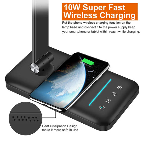 Smartphone charging on 8 In 1 4th Gen Multifunctional LED Desk Lamp With 10W Fast Wireless Charger USB Port 1200 Lux Brightness