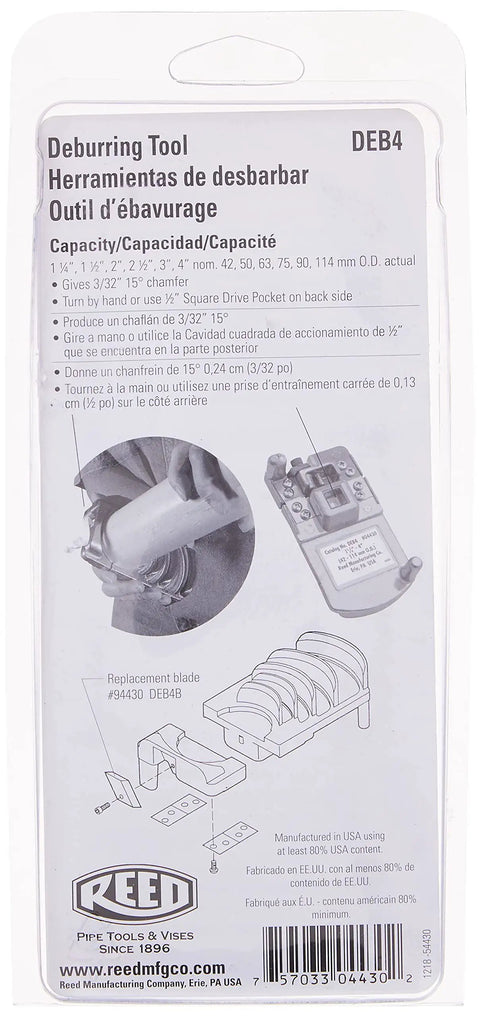 Go To Deburring Tool For Plastic Pipes 1 1/4 To 4 Inches packaging with product information and images