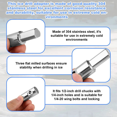 Stainless Steel Ice Auger Drill Bit Adapter Turns Your Manual Auger Into Electric Power Fits One Half Inch And One Quarter Inch Chuck Holes