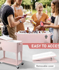 80 Quart Rolling Cooler Cart Portable Bar Drink Cooler On Wheels With Ice Chest Shelf Bottle Opener And Cap Catch For Patio Parties BBQ Beach Activities Pink Keeps Ice For Up To 48 Hours And Keeps Warm Food Above 40 C For 4 To 5 Hours