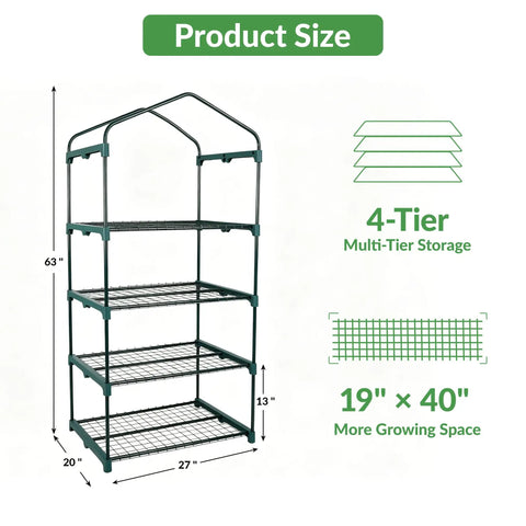 Four Tier Mini Greenhouse With Clear PVC Cover And Steel Frame Portable Plug And Play Indoor Outdoor Grow House For Seedlings Herbs And Small Plants Easy Setup And Year Round Use