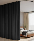 Easy Install Room Divider Curtains With Flexible Ceiling Track Set For Ceiling Mount Smooth Sliding Blackout Panels For Living Room And Bedroom Privacy Includes Black Drape And Black Rail Size W100 X H84 ceiling-mounted in bedroom
