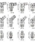 Nickel Plated Steel Heavy Duty Grease Fittings Kit 45 Piece Set With Straight And 90 Degree And 45 Degree Nipples