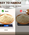 Dope Digital Kitchen Scale With USB Charging Or Battery Power, waterproof stainless steel, displaying flour on easy LCD readout