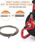 100Ft Electric Drain Cleaner Machine With Auto Feed Direction Control Sewer Snake And Heavy Duty Pro Grade Auger with anti-twist cable.