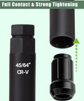 Close-up of Eight-Piece Lug Nut Socket Set With Spline Sockets For 5/6/7/12 Lug Nuts, CR-V steel construction, 45/64 inch size.