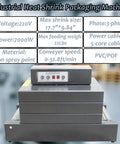 Industrially Grade INTSUPERMAI Heat Shrink Wrapping Machine With Quartz Far Infrared Heating Tubes For Tight PVC POF Film Packaging 17.7 By 9.84 Inches Working Table Precision Temp Control Safe And Efficient Sealing Solution, featuring control panel and specifications.