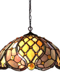 Tiffany Style Stained Glass Ceiling Pendant Light With Baroque Vibe, Handmade Glass Shade, 16 Inch Wide, multicolor design