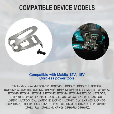 Belt Hooks Kit 9 Pack Replacement Parts For Makita Pro Grade Heavy Duty 324705-1 shown with compatible models